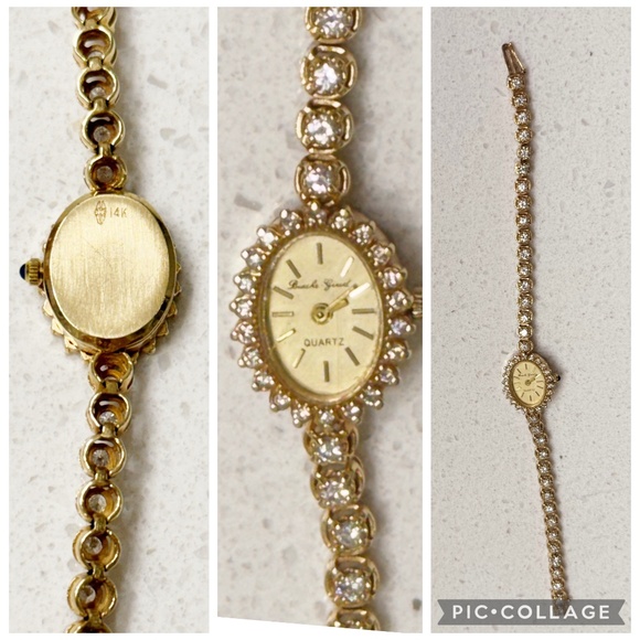 Vintage BEUCHE GIROD 14 K Gold 2.20 carat Diamond Tennis Bracelet watch with Sap - Picture 3 of 6